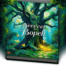 A captivating book cover design featuring an enchanting forest scene filled with lush greenery, mystical creatures, and a path leading into a magical unknown