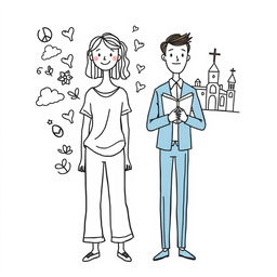 A simple doodle style illustration depicting two individuals standing side by side