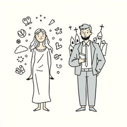 A simple doodle style illustration depicting two individuals standing side by side