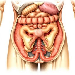 A detailed anatomical illustration of a mammal's lower abdomen, highlighting the gonads prominently, with a focus on their structure and function
