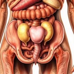 A detailed anatomical illustration of a mammal's lower abdomen, highlighting the gonads prominently, with a focus on their structure and function
