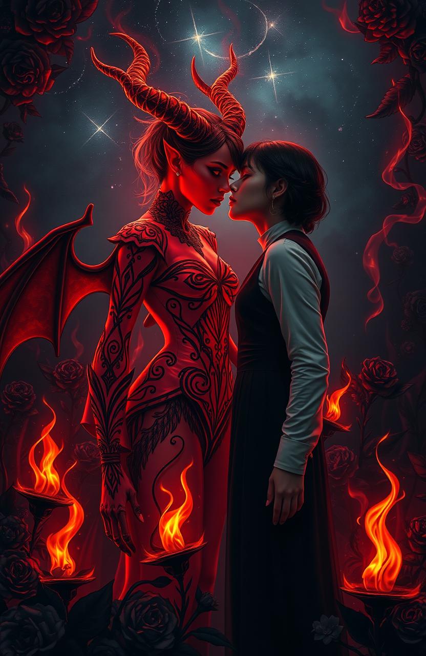 A captivating and dramatic scene illustrating 'The Devil's Forbidden Love'