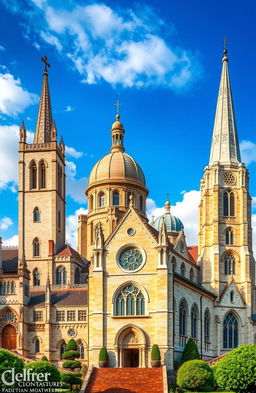 A beautiful historical representation of a church evolving over the centuries, showcasing architectural changes from a simple medieval structure to a grand modern-day design