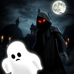 A dark and eerie Roblox horror scene featuring two distinct characters in a menacing environment
