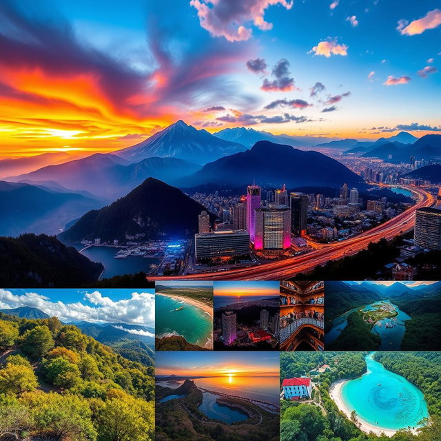 A colorful and vibrant collection of edited photos showcasing various landscapes and cityscapes