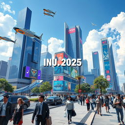 A futuristic cityscape on January 17, 2025, showcasing advanced technology and vibrant urban life