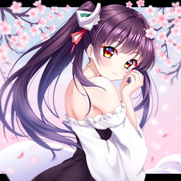 An anime-style illustration featuring a female character in a playful and artistic manner, posing in a way that highlights her curves and elegance