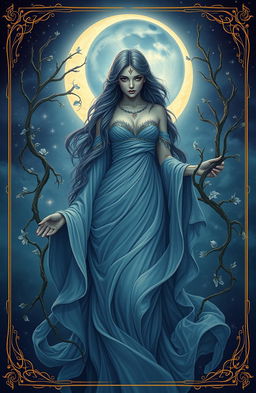 A beautiful fantasy setting depicting the Daughter of the Cursed Moon, embodying the essence of a moon goddess