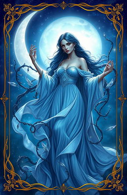 A beautiful fantasy setting depicting the Daughter of the Cursed Moon, embodying the essence of a moon goddess