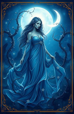 A beautiful fantasy setting depicting the Daughter of the Cursed Moon, embodying the essence of a moon goddess