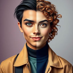 A portrait of a person combining features from two different individuals