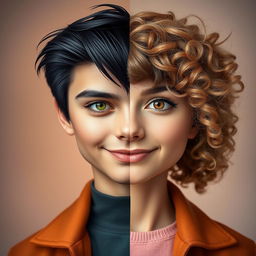 A portrait of a person combining features from two different individuals