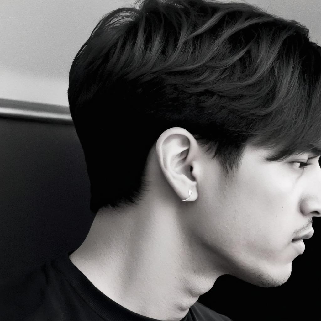 Please modify the ear of the person in the colored image to look like the ear of the person in the black-and-white image