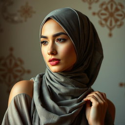 A striking image of a young woman wearing a hijab, delicately juxtaposed with elements of artistic nudity