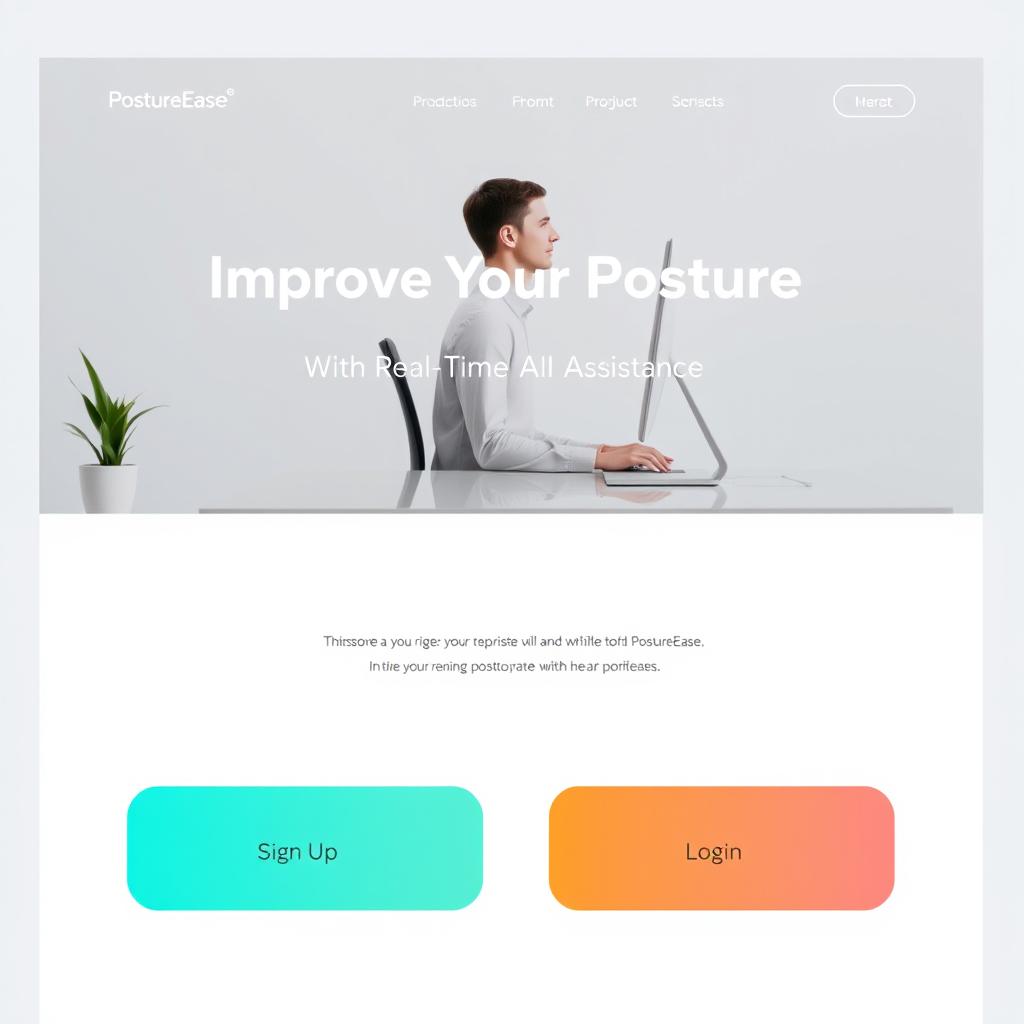 A sleek and modern website landing page for PostureEase with a clean layout