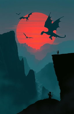 An ethereal landscape featuring majestic cliffs under a twilight sky, adorned with shadowy figures of dragons soaring gracefully in the distance