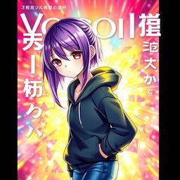 A captivating light novel cover featuring a female Vocaloid character with glossy purple hair and striking crimson eyes