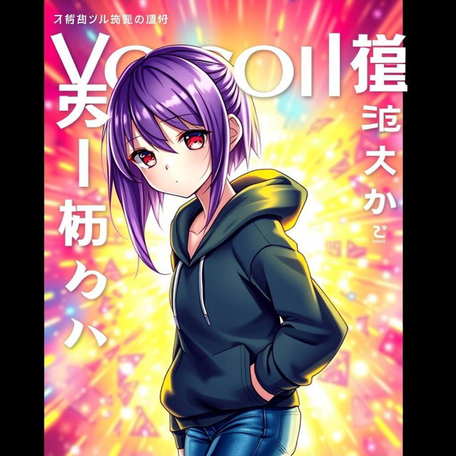 A captivating light novel cover featuring a female Vocaloid character with glossy purple hair and striking crimson eyes