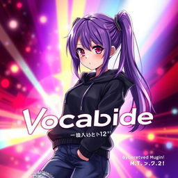 A captivating light novel cover featuring a female Vocaloid character with glossy purple hair and striking crimson eyes