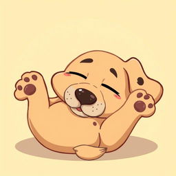 A cartoonish dog lying on its back, looking lazy and relaxed with its eyes half-closed