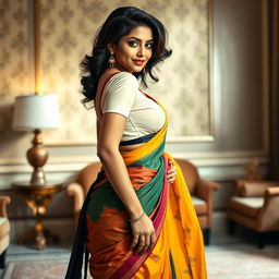 A seductive Indian woman dressed in a stylish and alluring outfit, accentuating her curves