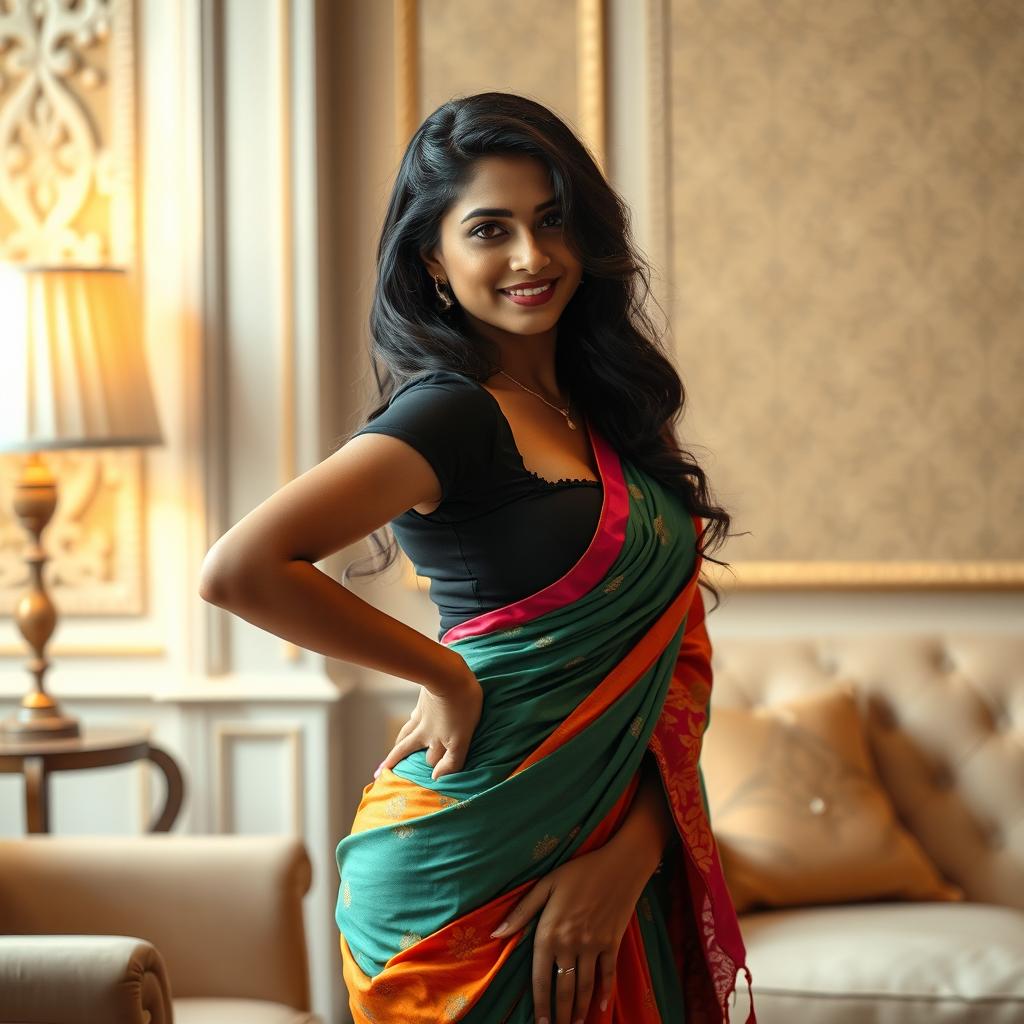 A seductive Indian woman dressed in a stylish and alluring outfit, accentuating her curves