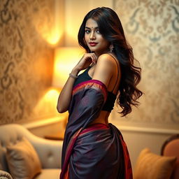 A seductive Indian woman dressed in a stylish and alluring outfit, accentuating her curves