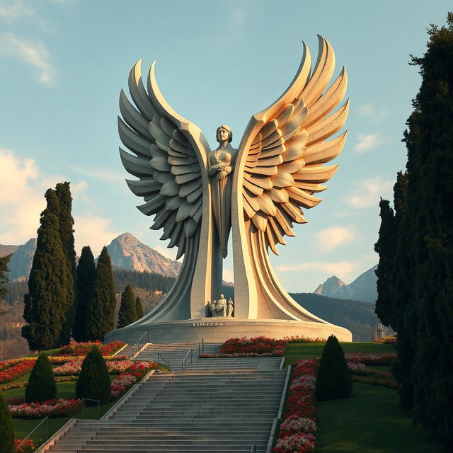 A striking monument inspired by the graceful forms of tulips and wings, symbolizing sacrifice, strength, and heroism