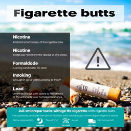 A poster illustrating the harmful substances found in cigarette butts