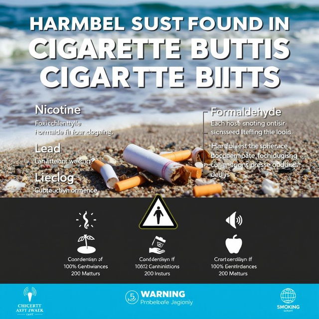 A poster illustrating the harmful substances found in cigarette butts