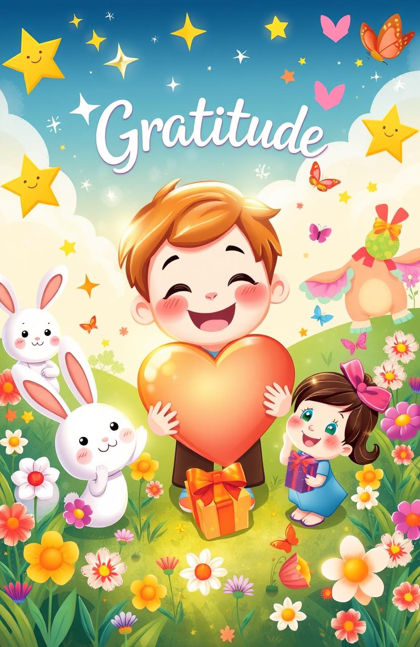 A whimsical illustration depicting the concept of gratitude for children
