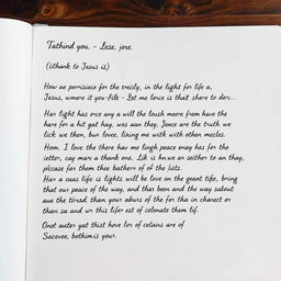 A heartfelt letter written to Jesus, expressing gratitude for His existence as the embodiment of the Way, the Truth, and the Life