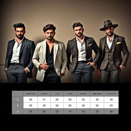 A visually appealing scene featuring four distinct men, each representing a different luxury fragrance
