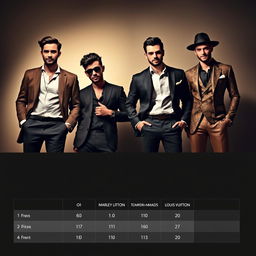 A visually appealing scene featuring four distinct men, each representing a different luxury fragrance