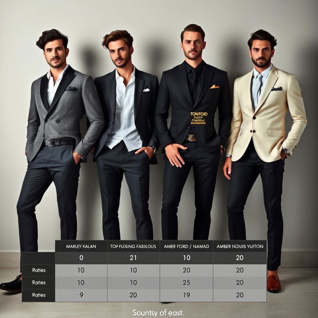 A visually appealing scene featuring four distinct men, each representing a different luxury fragrance