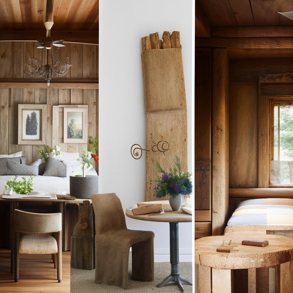 Generate an array of unique and creative interior design styles ranging from modern minimalism to rustic country charm.