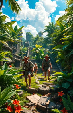 A thrilling historical fiction scene depicting a vibrant 19th-century exploration expedition in the Amazon rainforest