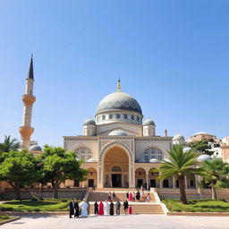 A stunning architectural design of a mosque set in the landscape of Gaza, Palestine