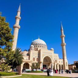 A stunning architectural design of a mosque set in the landscape of Gaza, Palestine