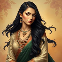 A portrait of a strong and graceful Iranian woman, wearing traditional Persian attire that beautifully reflects the rich cultural heritage of Iran