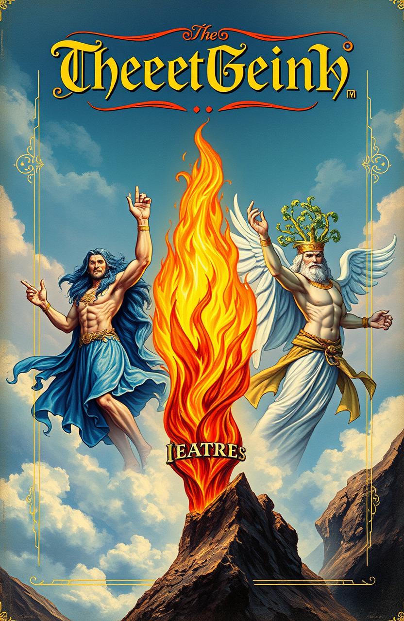 A vintage fantasy book cover featuring an intense flame at the center, symbolizing power and magic