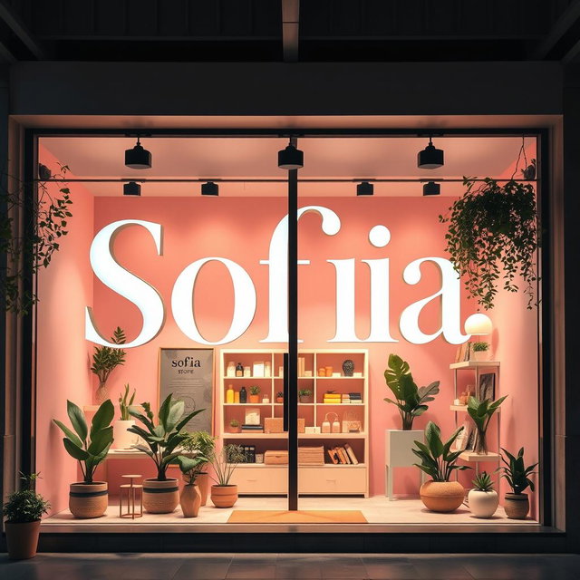A vibrant and engaging storefront design for 'Sofia Store', featuring a modern aesthetic that reflects consciousness and mindfulness