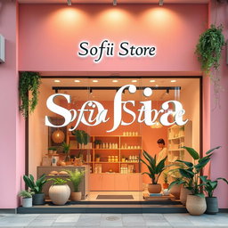 A vibrant and engaging storefront design for 'Sofia Store', featuring a modern aesthetic that reflects consciousness and mindfulness