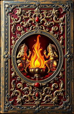 An ornate cover for an ancient book featuring intricate decorations