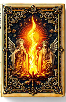 An antique fantasy book cover, intricately adorned with ornate details