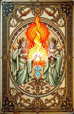 An antique fantasy book cover, intricately adorned with ornate details