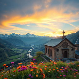 A breathtaking landscape of ancient Armenia, showcasing the majestic mountains of Clicia with their snow-capped peaks, lush green valleys, and a serene river flowing through the scene