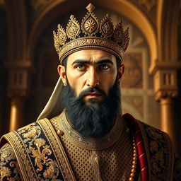 A regal portrait of Sultan Baibars, the 13th-century Mamluk ruler known for his military prowess and leadership