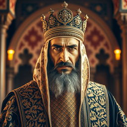 A regal portrait of Sultan Baibars, the 13th-century Mamluk ruler known for his military prowess and leadership