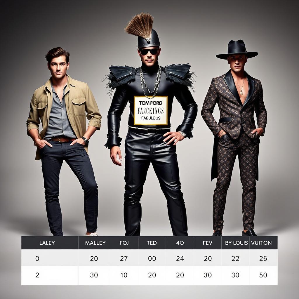 A captivating scene featuring three distinct men, each personifying a luxury fragrance